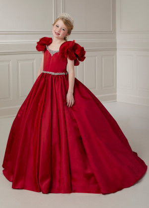 Vintage Ruffle Sleeves Beaded Satin Flower Girl Dress